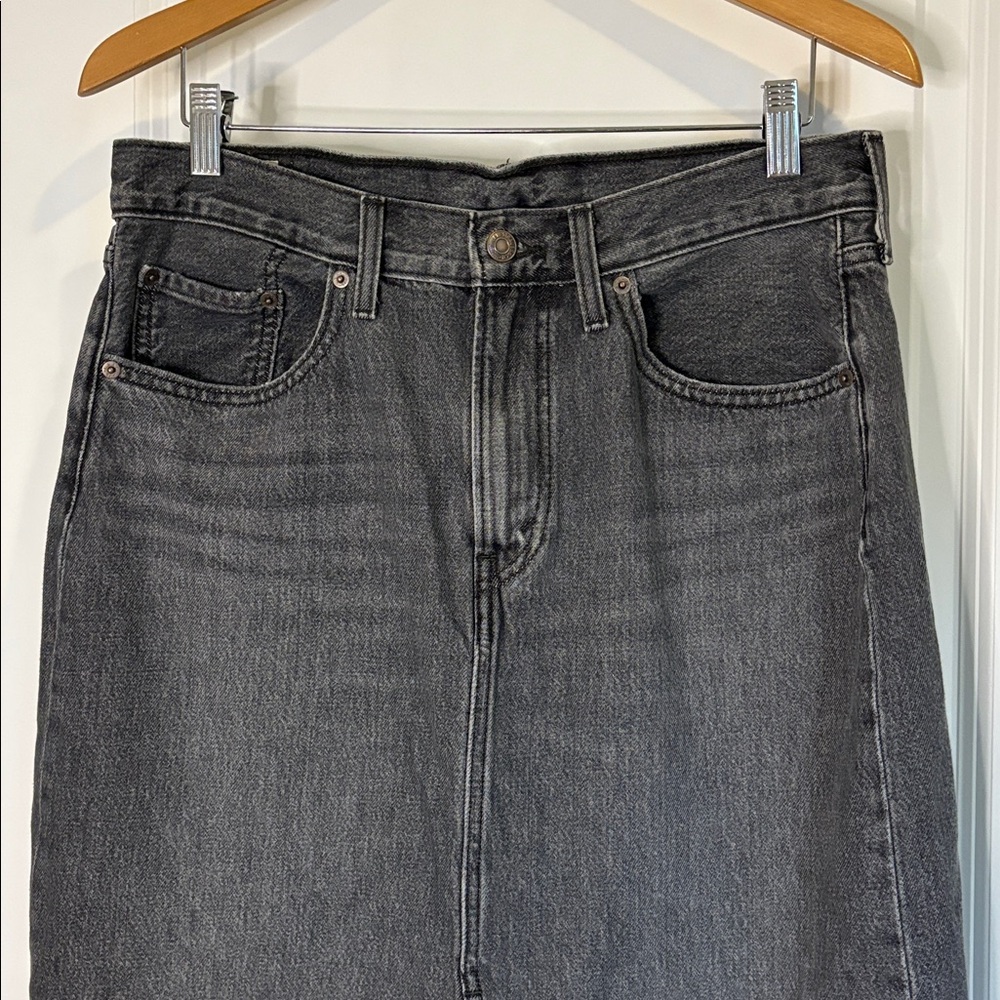 Levi's Ankle Column Denim Skirt Front Slit Black Gray Size 30 - Picture 4 of 17